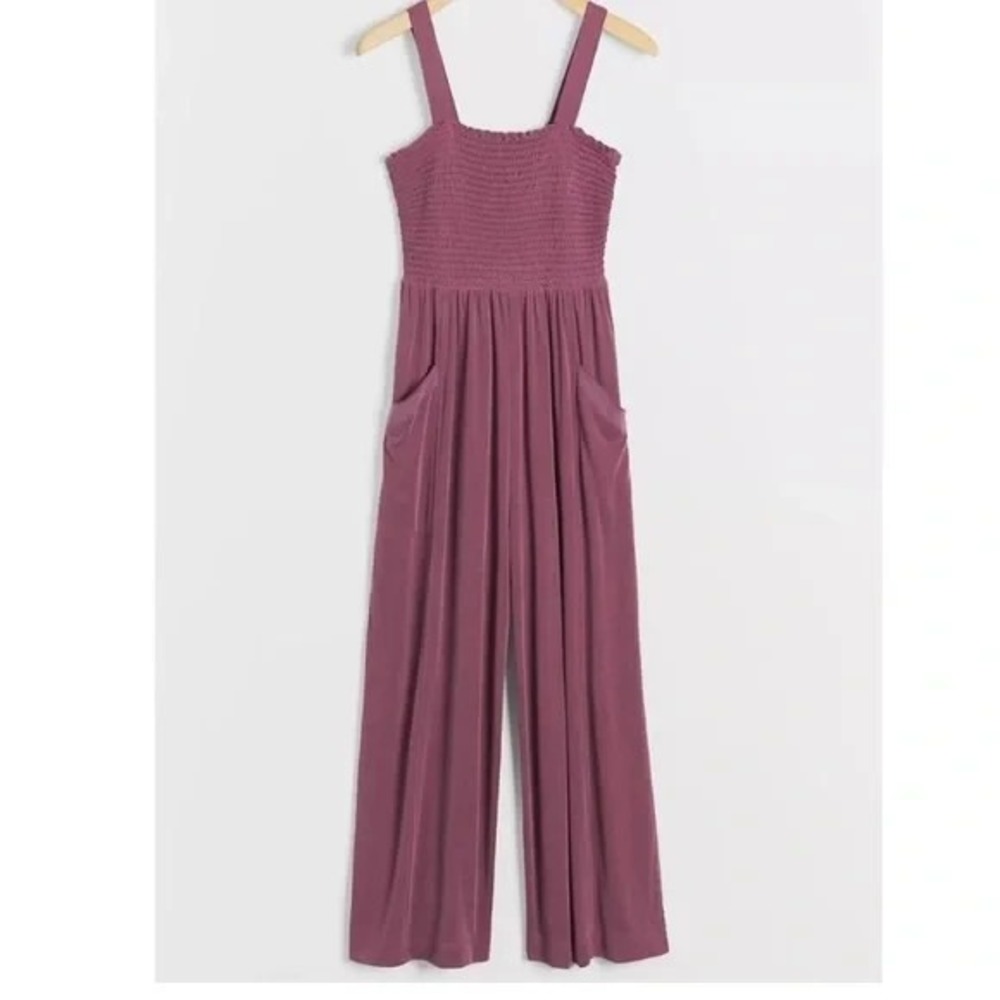 Saturday Sunday Javiera Smocked Jumpsuit S Plum Purple‎ Anthropologie Wide Leg